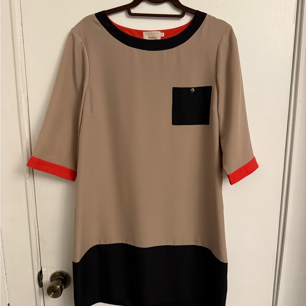 Ted Baker Tan and Black Boxy 3/4 Sleeve Tunic